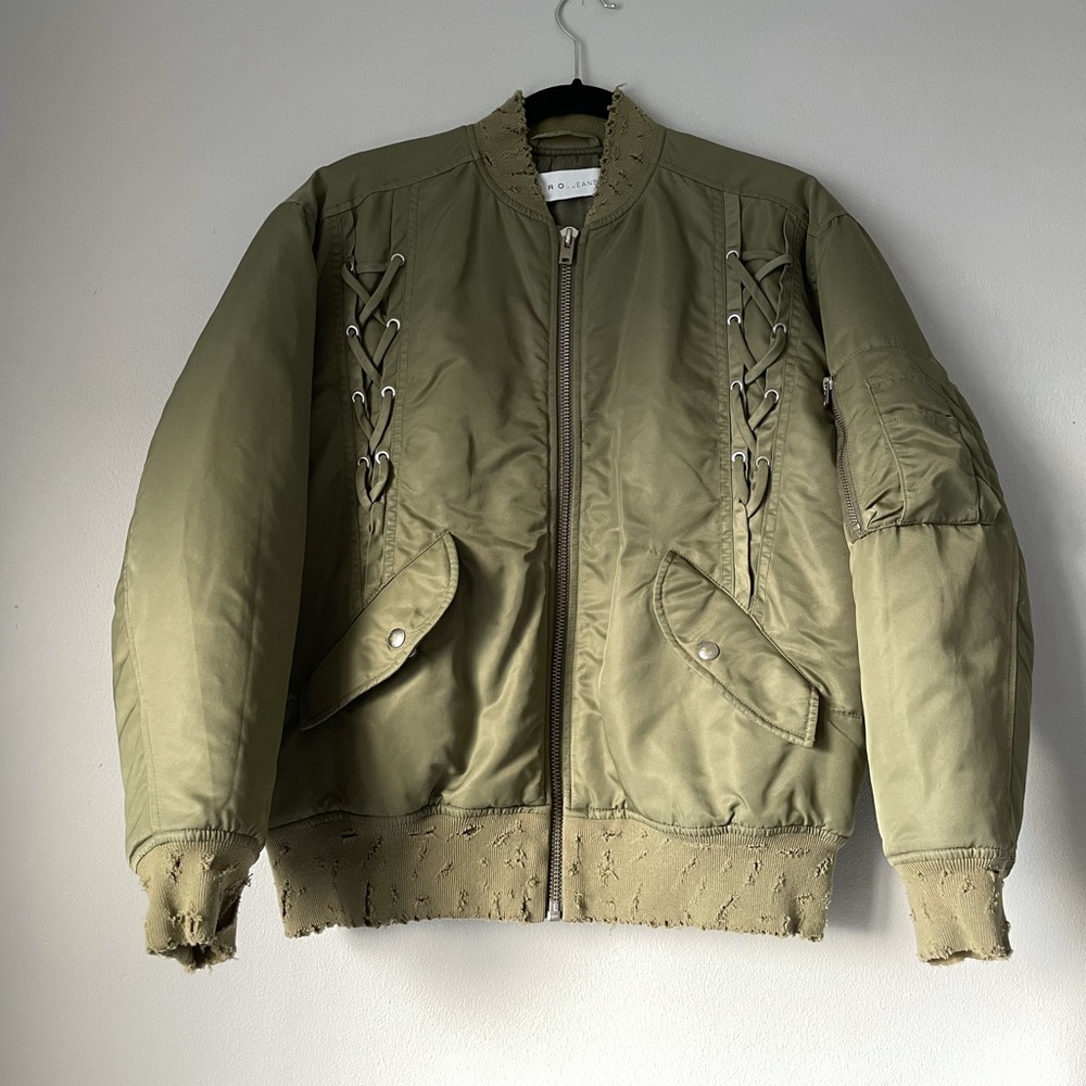 IRO Olive Green Bomber Jacket with Lace-Up Detail